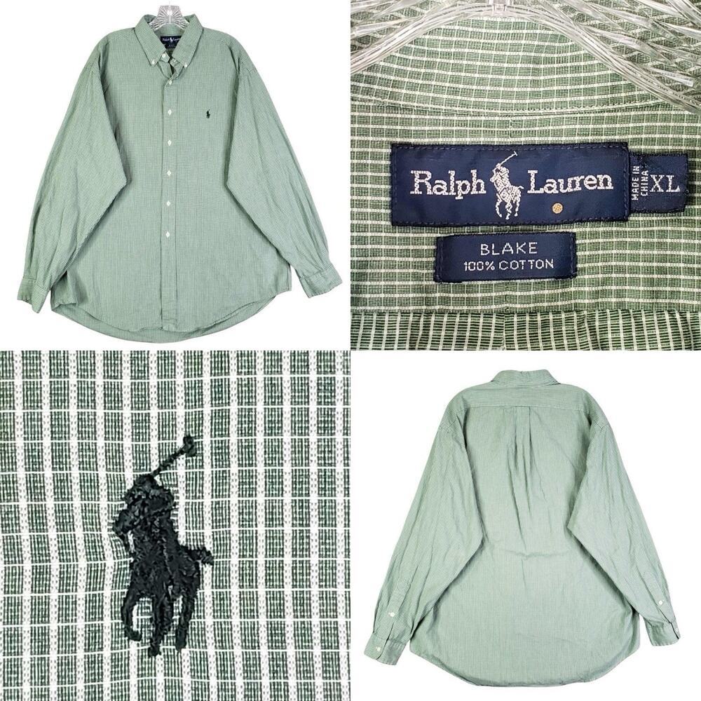 Polo Ralph Lauren Shirt Oxford Mens XL Blake Green Plaid Button Down LS